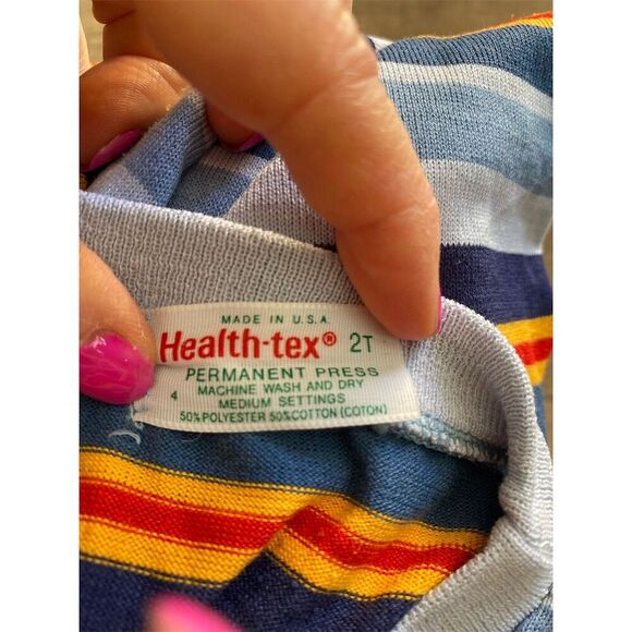 Vintage Health-tex Striped T-Shirt Multicolor Short Sleeve Kids 4 baby boy - Picture 2 of 2